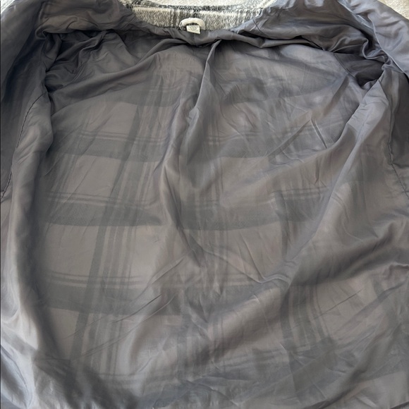 Long Faux Wool Shacket/Jacket Gray & Ivory/White Large Plaid Pattern Lined Large - Picture 12 of 12